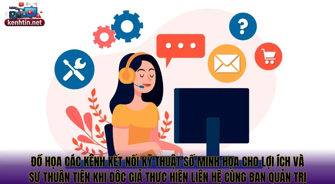 Đồ họa các kênh kết nối kỹ thuật số minh họa cho lợi ích và sự thuận tiện khi độc giả thực hiện liên hệ cùng ban quản trị